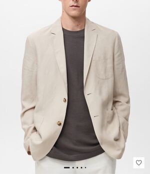 MNG by MANGO $250 Delave Smart Slim Fit Linen Lyocell Blazer Ecru Mens 46 NEW